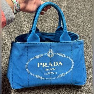 Prada blue canapa tote bag with COA